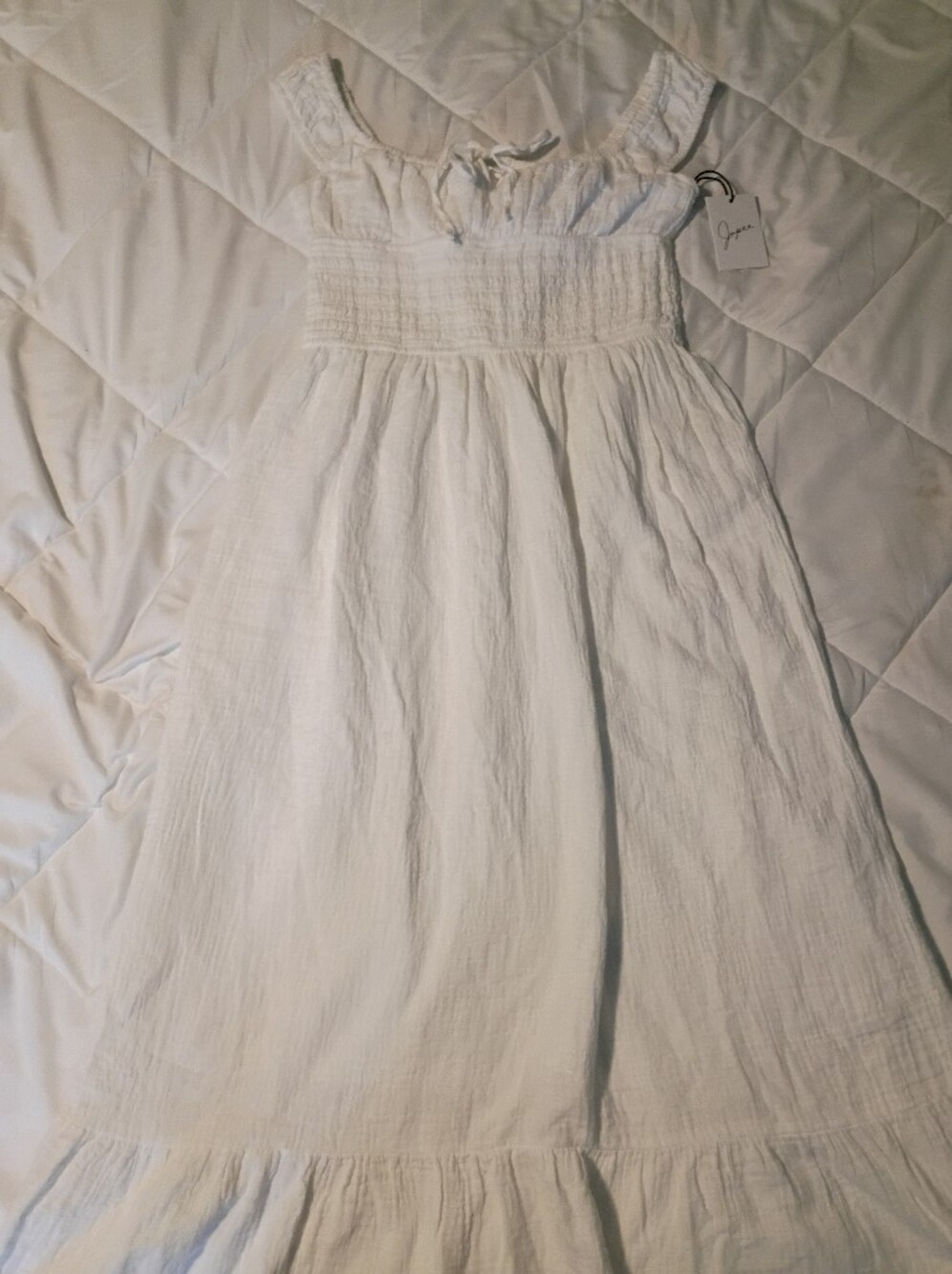 Jopna Sz. Small Smocked Bodice White Maxi Dress with Ruffle Straps Sm 4 6